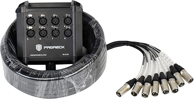 PRORECK 8-Channel Low Profile XLR Send Circuit Board Snake Cables, XLR Splitter Cable for Live, Recording, Stage, Studio, 50 Feet Long (PR-8 * 50)