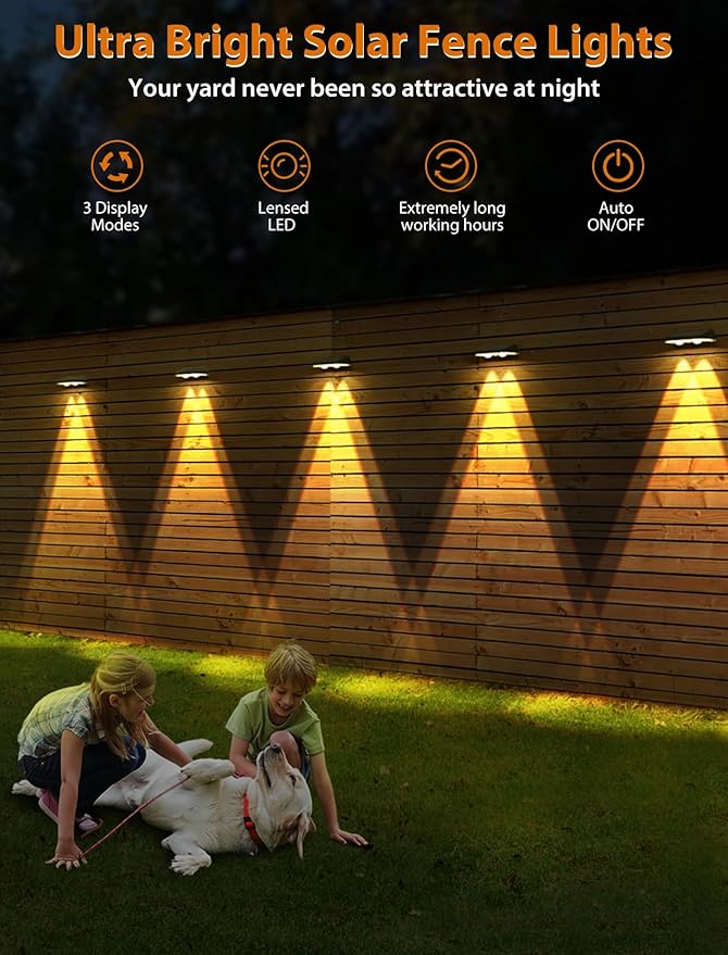 Solar Fence Lights Outdoor,2700/4000/6000K 3 Modes Bright Lens LED Dusk to Dawn Deck Light Outdoor Waterproof,Solar Outdoor Lights for Backyard/Railing/Wall (2Pack)