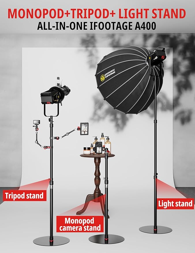 IFOOTAGE RB-A400 Round Base Light Stand Monopod, 79" Tripod Monopod for Cameras, Lights, Webcam, Live Streaming, Vlogging, Payload 22LBS