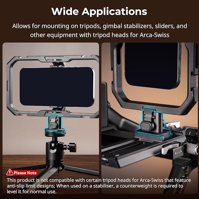 SmallRig Quick Release Adapter for SmallRig Quick-Release Mobile Phone Cage Series, for Tripods, Gimbal Stabilizers, Sliders, and Other Equipment with Tripod Heads for Arca-Swiss - 4609