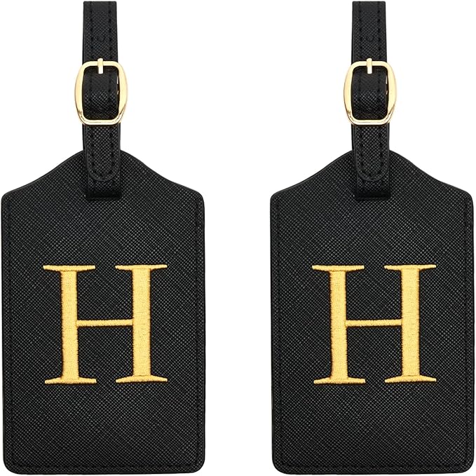 2 Pcs Initial Monogrammed PU Leather Luggage Tags - Embroidered, Perfect for Suitcases & Bags