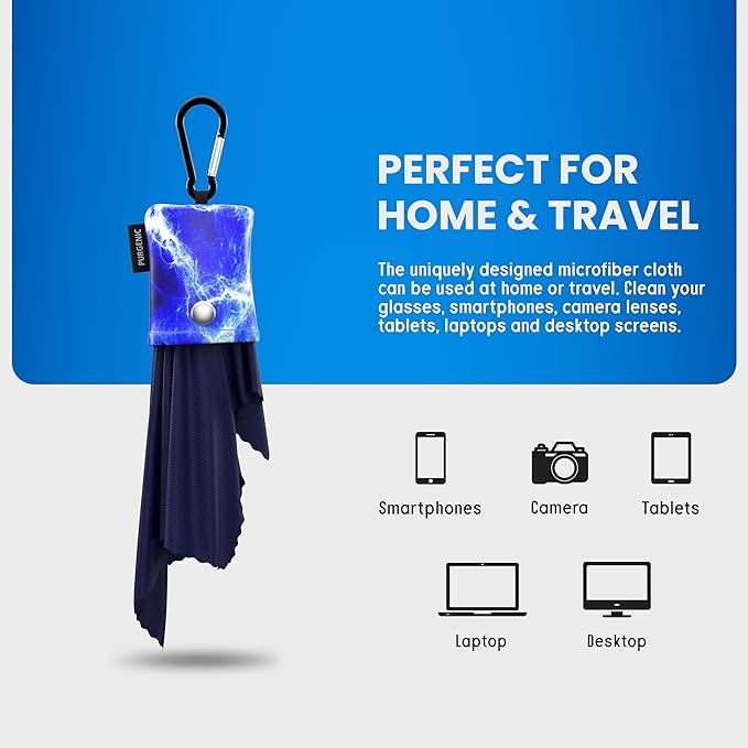 Microfiber Cloth & Glasses Wipes (1 Pack) Lens & Glasses Cleaning Cloth - Eyeglass Cleaner - Camera Lenses & Gadget Delicate Screens - Blue