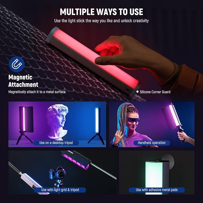 NEEWER RGB1 LED Tube Light Stick with Metal Barndoor, Handle, Touch Bar/APP Control, Magnetic Handheld RGB Video Light, 3200K-5600K CRI98+ Dimmable Photography Lighting with 6400mAh Battery, 17 Scenes