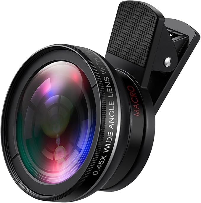 (Upgraded) Phone Camera Lens, 0.45X Super Wide Angle Lens, 15X Macro Lens, Clip-On 2 in 1 Professional for iPhone Lens Kit for TIK Tok, Vlog, Yotube, Compatible with iPhone, Samsung, Google Pixel