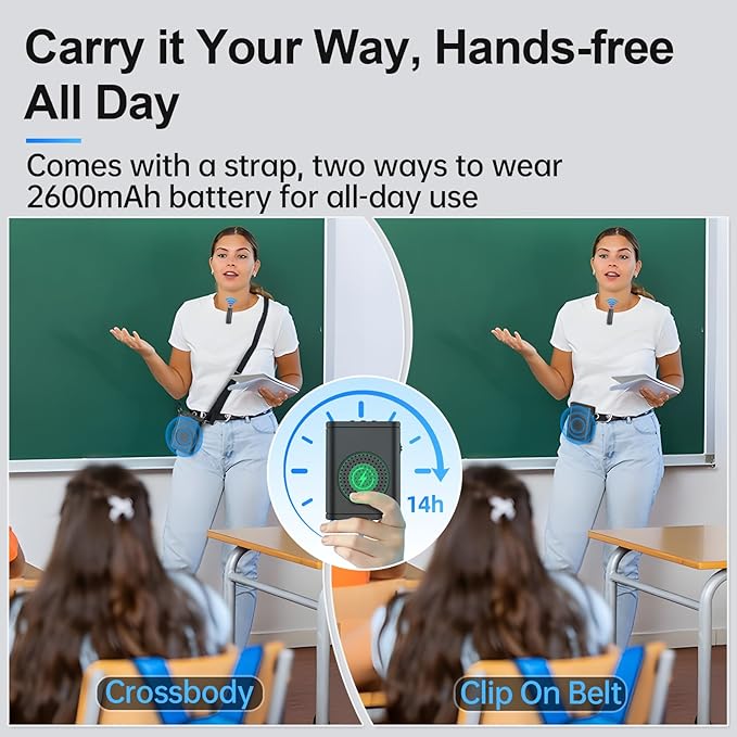 Moman Voice Amplifier for Teachers with Wireless Lavalier Microphone, Zero Whistling, Low Latency, Portable Meagaphone Speaker Mic for Classroom Meeting