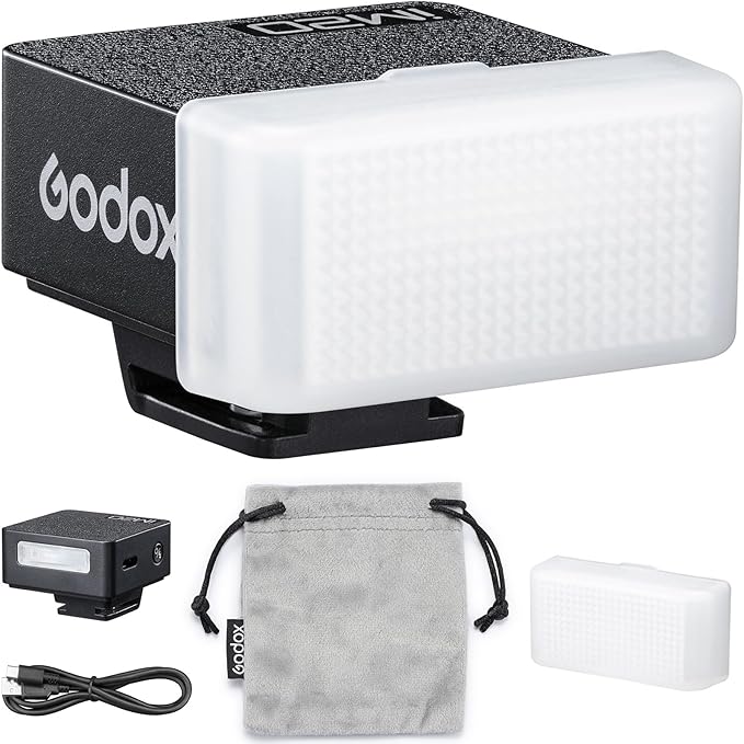 Godox IM20 Mini Flash with Diffuser for Canon, Nikon, Sony, Fuji, Olympus Single-Contact Hotshoe Cameras – Built-in USB-C Charging Battery, 230 Flashes, 5-Level Power Adjustment, Black