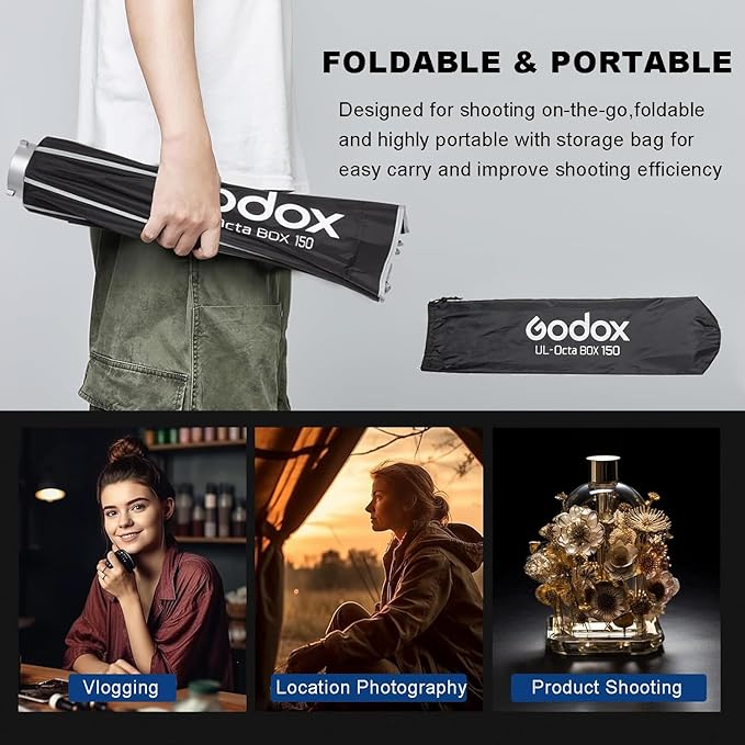 Godox Quick Release Octagon Umbrella Softbox,UL 59.1” Bowens Mount Soft Box with Honeycomb Grid Light Diffusers Carry Bag for Studio Outdoor Strobe Flash,Product Portrait Photography Live Streaming