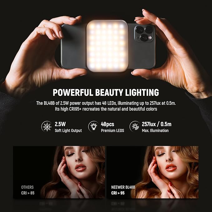 NEEWER Basics Magnetic Selfie Light Compatible with MagSafe iPhone, Clip on Phone Fill Lighting with Cleaning Cloth for Video Conference Computer Laptop Webcam Zoom Streaming Makeup Recording, BL48B