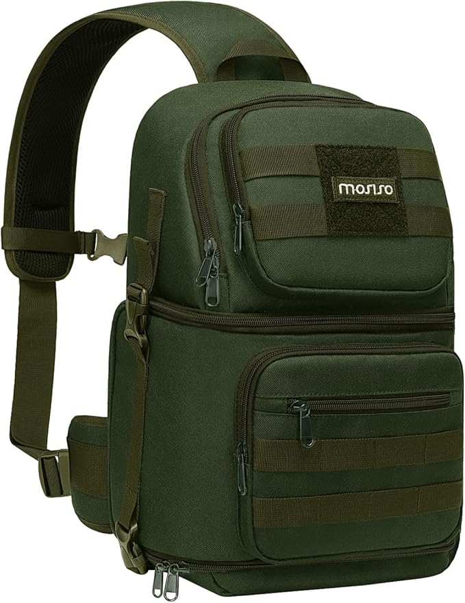 MOSISO Camera Sling Bag,DSLR/SLR/Mirrorless Tactical Camera Crossbody Bag Case Photography Slingpack with Tripod Holder&Removable Modular Inserts Compatible with Canon/Nikon/Sony/Fuji, Army Green