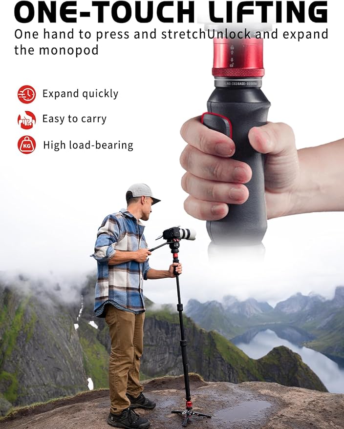 IFOOTAGE Cobra 3 A150S Strike Monopod with Fluid Head,59" Camera Monopod with Pedal Locking Control,One-Step Rapid Height Adjustment(A150S&Komodo K5S)