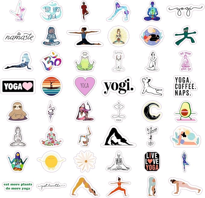 BulbaCraft 100Pcs Yoga Stickers and Decals for Laptop and Water Bottles - Yoga Gifts for Women, Gifts for Women & Men