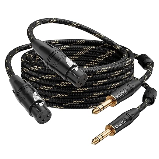 XLR to 1/4 Inch (6.35mm) TRS Cable, Balanced XLR Female to 1/4 Adapter 6FT 2Pack, Quarter Inch to Microphone Cable