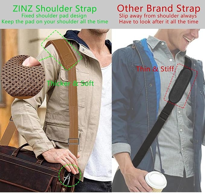 ZINZ 79 inch Shoulder Strap, Extra-thick Fixed Cushion Pad and Dual Clasps Universal Replacement Strap with Metal Swivel Hooks for Laptop Bags, Luggage Bags, Camera, Crossbody(Khaki)