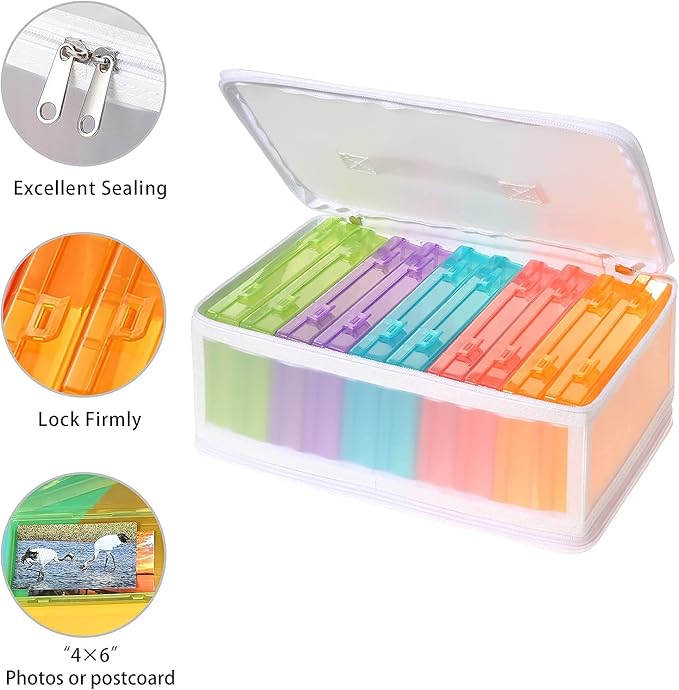 Gbivbe Photo Storage Bag 4x6, 10 Inner Large Photo Storage Box Photo Cases Store up to 1000 Photos, Photo Organizer Cards Craft Keeper with Handle for Photo Puzzles Cards Seed Packets, 5 Colors