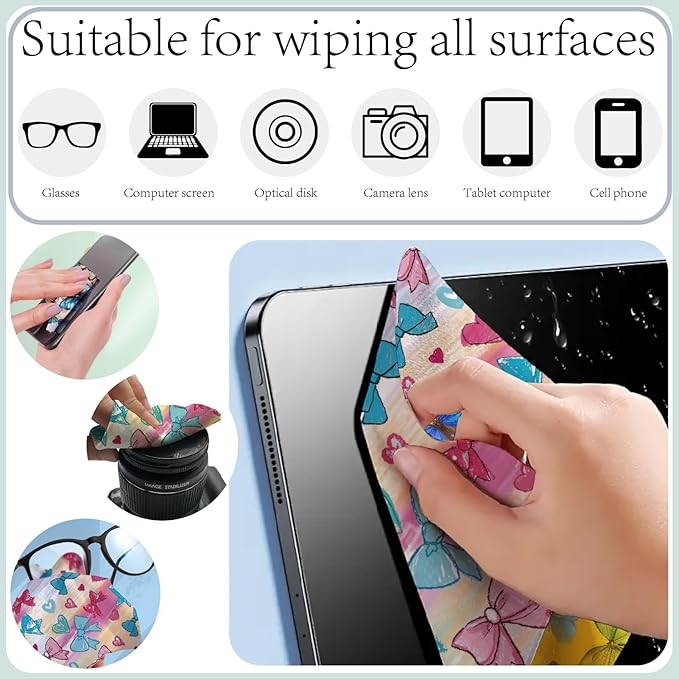 CREATCABIN 6 Packs Thickened Glasses Cleaning Cloth Pink Bowknot Heart Design Microfiber Cleaning Cloth Multi-Colored Eyeglass Cleaning Cloths Soft Wipes for Reusable Eyeglass Phone Screens 6 x 6 Inch