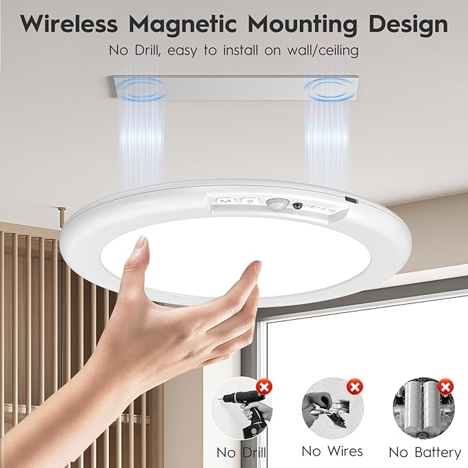 2 Pack Rechargeable Motion Sensor Ceiling Light with Remote, Wireless Battery Operated Closet Light with 13 Colors Changing, 0.55″ Magnetic Lights for Shower Bathroom Closet Hallway Pantry