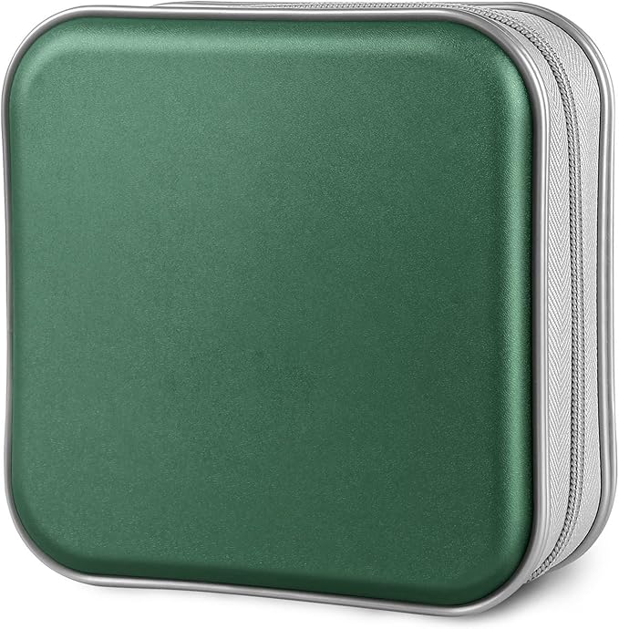 CD Case, 40 Capacity CD/DVD Case Holders Wallet Hard Plastic DVD Disc Cases Storage Binder for Car Home Office Travel (Dark Green)