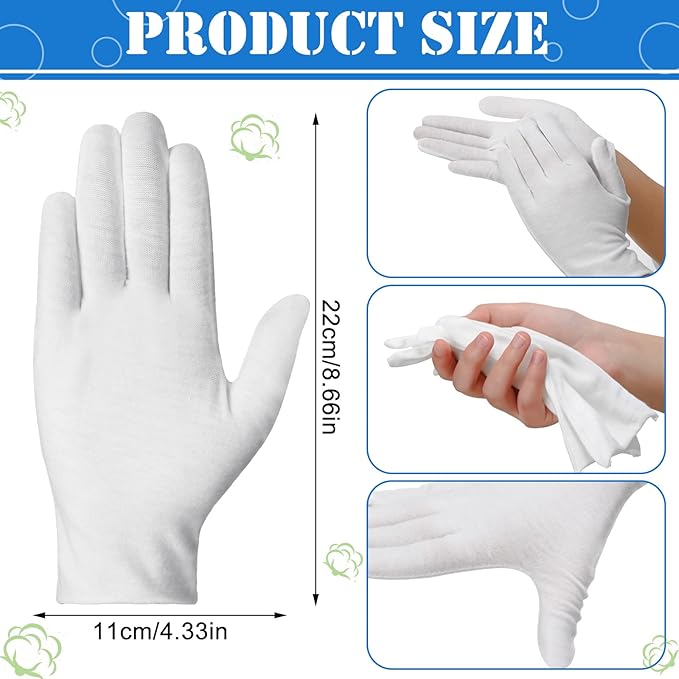 Funtery 240 Pcs Cotton Gloves Cotton Bulk Pack Moisturizing Gloves Overnight Soft Uniform Coin Inspection Art Handling