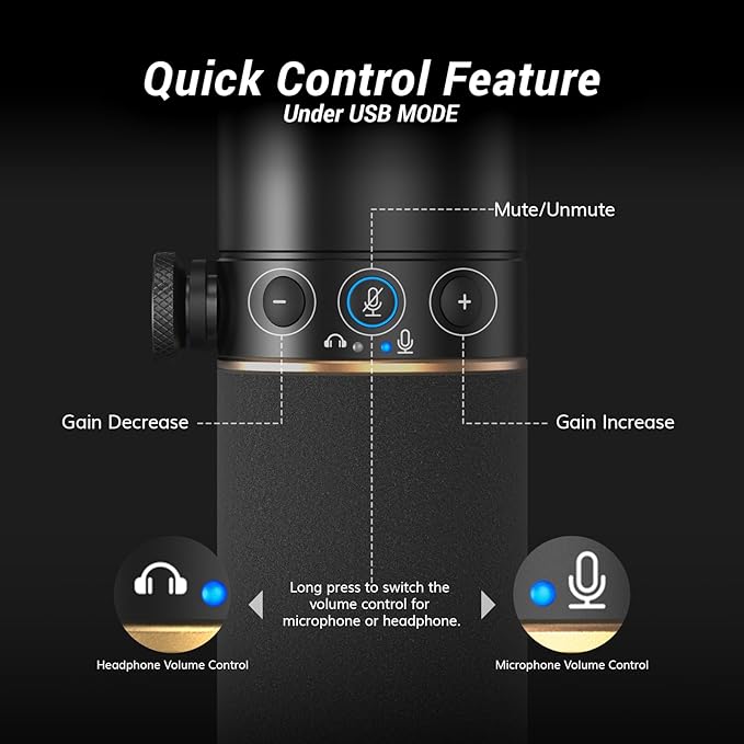 TONOR Dynamic Podcast Microphone, XLR/USB Mic for Podcasting, Recording, Streaming, XLR Cardioid Studio Mic with Quick Mute, 3.5mm Headphone Jack, Volume Control, Microfono with Boom Arm, Black,TD510+