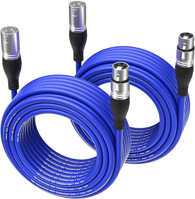 EBXYA XLR Cable 50ft 2 Packs - Premium Balanced Microphone Cable with 3-Pin XLR Male to Female Mic Speaker Cable, Blue