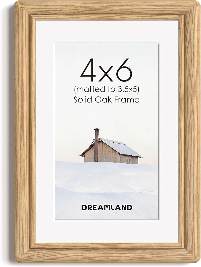 Dreamland 4x6 Picture Frame, Oak Wood 4 by 6 Frames for Tabletop & Wall Display, 4x6 Picture Frame Matted to 3.5x5, Rustic Wood 4 x 6 Photo Frames with Tempered Glass