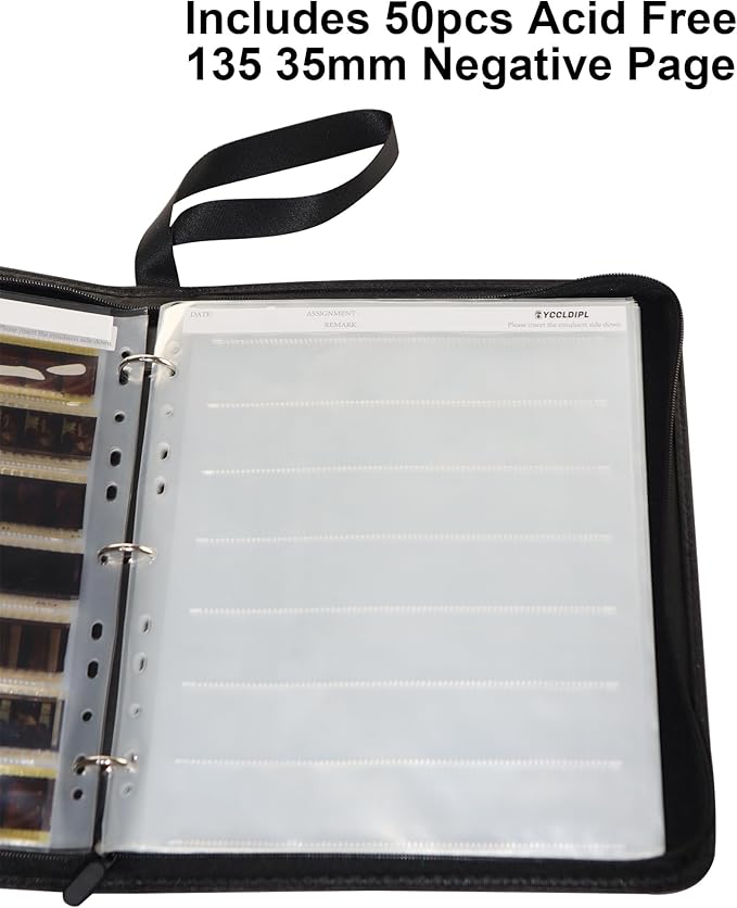 YCCLDIPL 50-Pack 35mm Film Negative Storage Sleeves with Binder Box, Acid-Free Protector Pages for 135/35mm Film Negatives, Durable Archival Film Organizer Kit