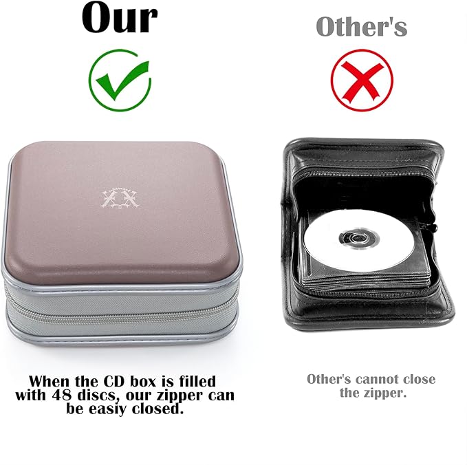 alavisxf xx 48 Capacity Hard Plastic DVD Case Portable Zipper CD Case Holder Large Storage Disc Wallet Bag for Car Home Travel (Coffee)