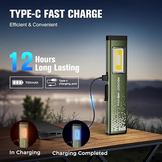 RECHOO Rechargeable Flashlights High Lumens 2Pack, Magnetic EDC Flashlight with Clip, 8 Modes Powerful Pocket LED Flashlight, Waterproof Portable Flat Flashlights for Home Camping Emergency