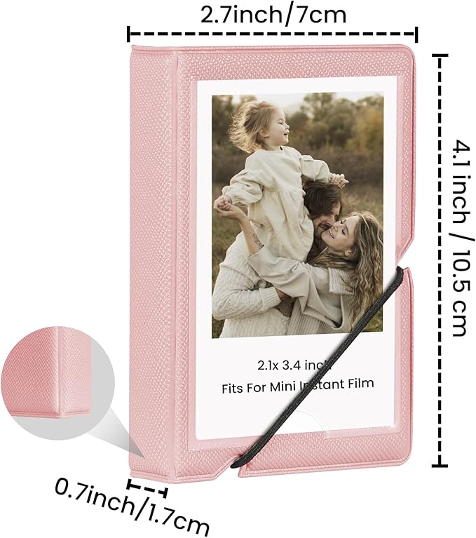 Lifting Mini Photo Album with 28 Pocket 2x3 Inch Pictures Fits for Fujifilm Instax Mini 7s 8 9 11 25 26 40 50s 90 Evo Z2300 Instant Camera, Polaroid Snap,Kpop Photocard Holder (Pink)