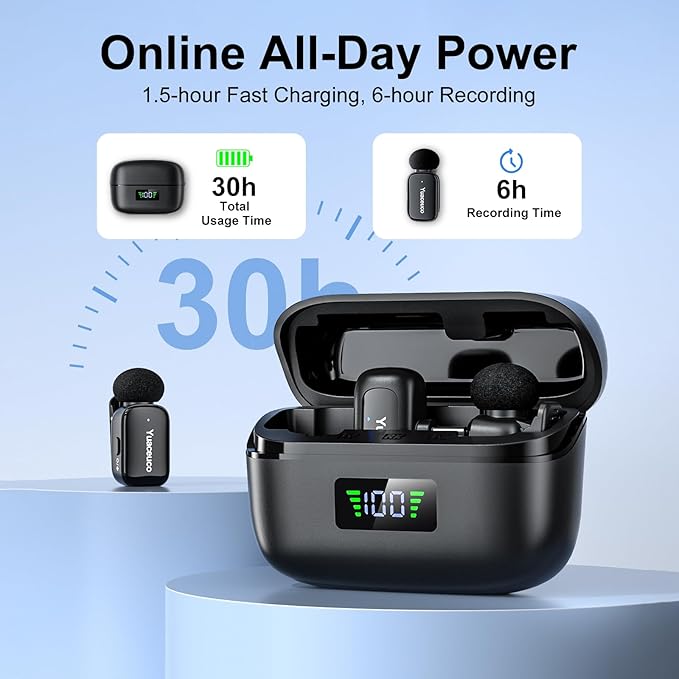 Mini Wireless Lavalier Microphone for iPhone Android Tablets, Lapel Mic with Noise Reduction, 30h Charging Case, AI Voice Changer, Plug & Play Mini Mic for iPhone Vlogging, Video Recording, Podcast