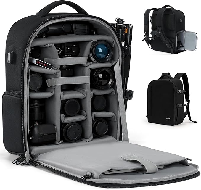 CADeN Camera Backpack, Extra Large DSLR Camera Bag with 17" Laptop Compartment, Waterproof Rain Cover, Professional Travel Hiking Camera Backpack Bag