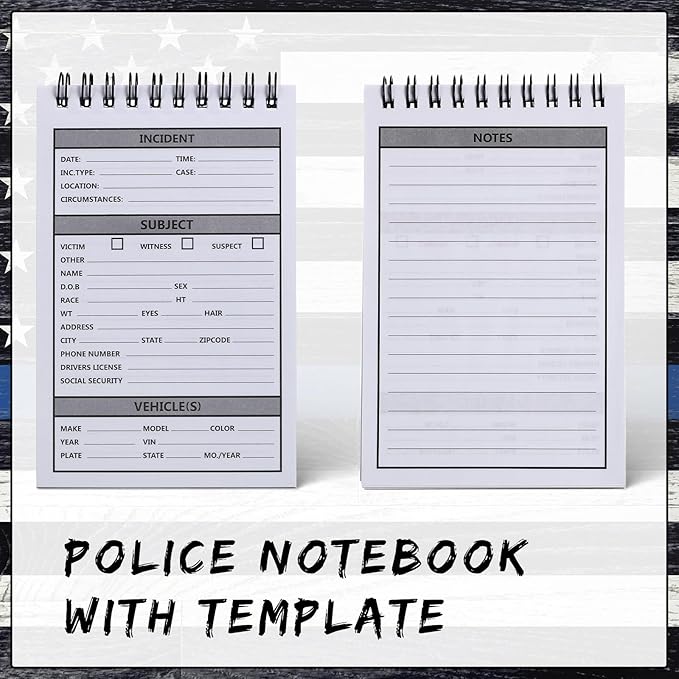 Teling 8 Packs Public Safety Police Field Interview Notebook Report Notepad for Law Enforcement Officer Gifts Ticket Book Notebook Cop Interview Equipment Accessories, 70 Sheets/ 140 Pages