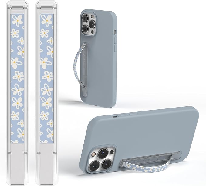 SleekStrip SleekGrip-Essential Ultra Thin Phone Grip Stand,Slim Metal Finger Loop Ring Hand Holder Strap Cell Phone Grips for iPhone 16 Pro Max,17 Air,Android,Case Back - Daisy Bloom 2PK