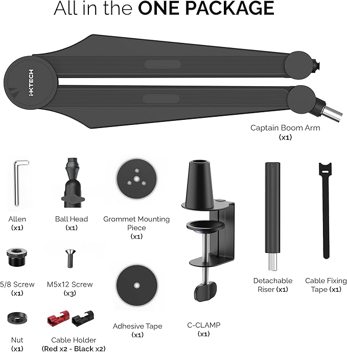 IXTECH Microphone Boom Arm Mic Arm for Blue Yeti Shure Sm7b Hyperx QuadCast Rode At2020 and Fifine Mic Stand for Gaming Podcasting and Streaming CAPTAIN Model
