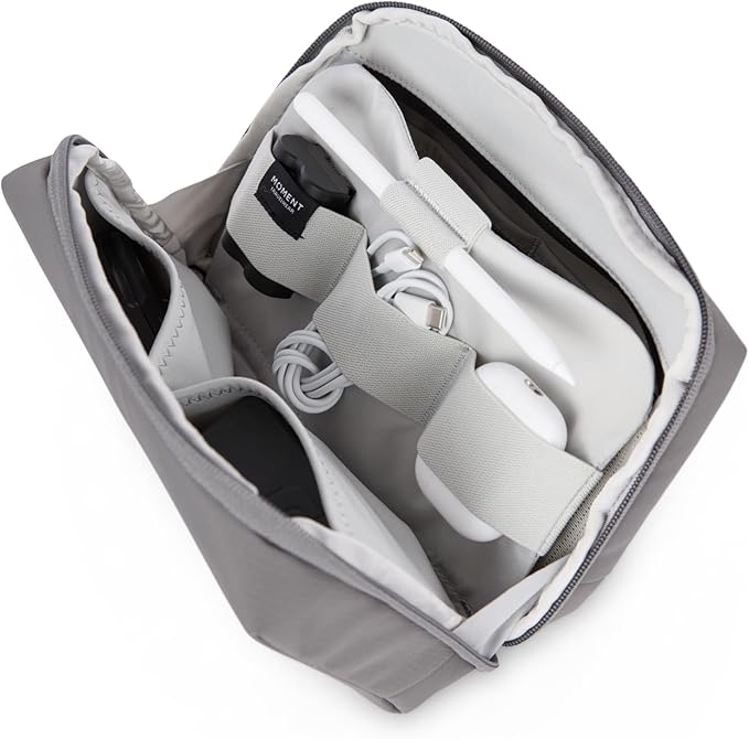 Moment Everything Tech Organizer – Water-Resistant Travel Pouch for Cables, Chargers & Accessories | Regular & Mini Sizes (Gray, Regular)