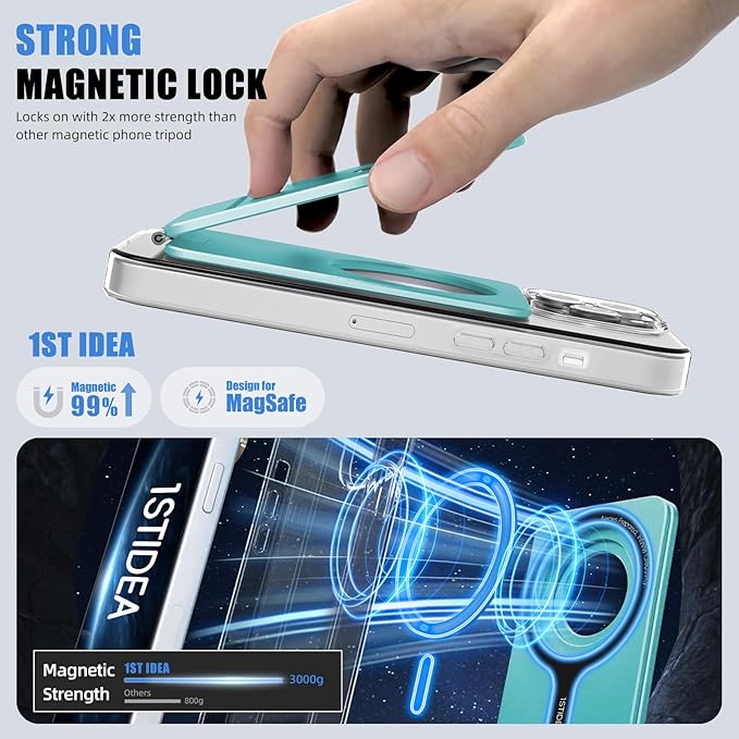Magnetic Tripod for iPhone, Aluminium Phone Tripod Stand Compatible with Magsafe iPhone 17/16/15/14/13/12 Series, Foldable Strong Magnetic Phone Stand & Travel Essentials Accessories
