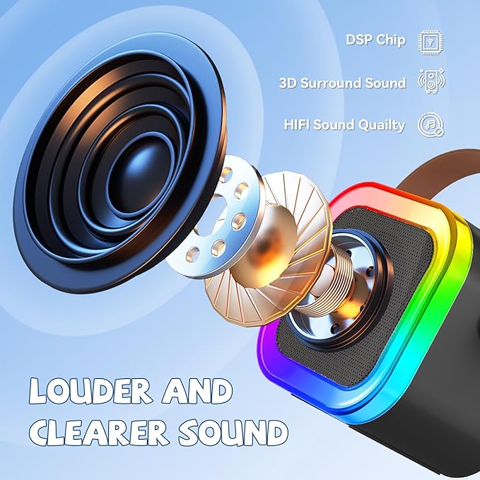 【2026 Newest】 Mini Karaoke Machine for Kids Girls & Boys - Portable Bluetooth Speaker with 2 Wireless Microphones - Kids Birthday Gifts for Ages 4-10 - Kids' Instrument Accessories - Black