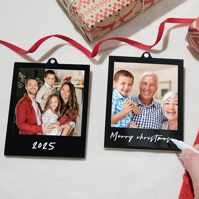 6 PCS Polaroid Film Photo Frame Ornaments 3.5 * 4.25inch Polaroid Picture Frame Display With Writing Space,Double-Sided instax mini Frame For Christmas Tree Decor, Hanging Mini Photo Frame Ornaments For Kids (Black)