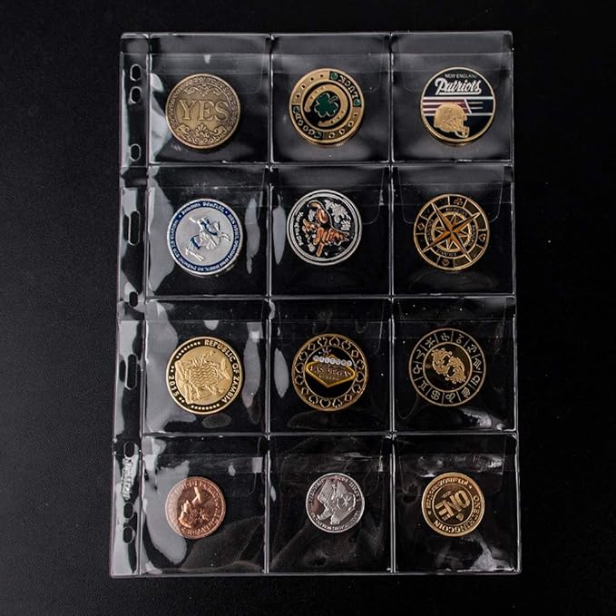 120 Pockets Coin Binder Pages - 2.44 inch Holders 10 pcs Loose-Leaf Sheets Acid-Free Collection Holders for Medallion Coin Stamp Currency Collecting Supplies 62x62 mm / 2.44x2.44 inch CS03212