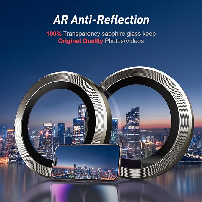 Jeluse Camera Lens Protector for iPhone 17 Pro Max/17 Pro/16 Pro Max/16 Pro/15 Pro Max/15 Pro/14 Pro Max/14 Pro, 9H Tempered Glass Screen Protector Cover Alignment Kit Metal Individual Ring