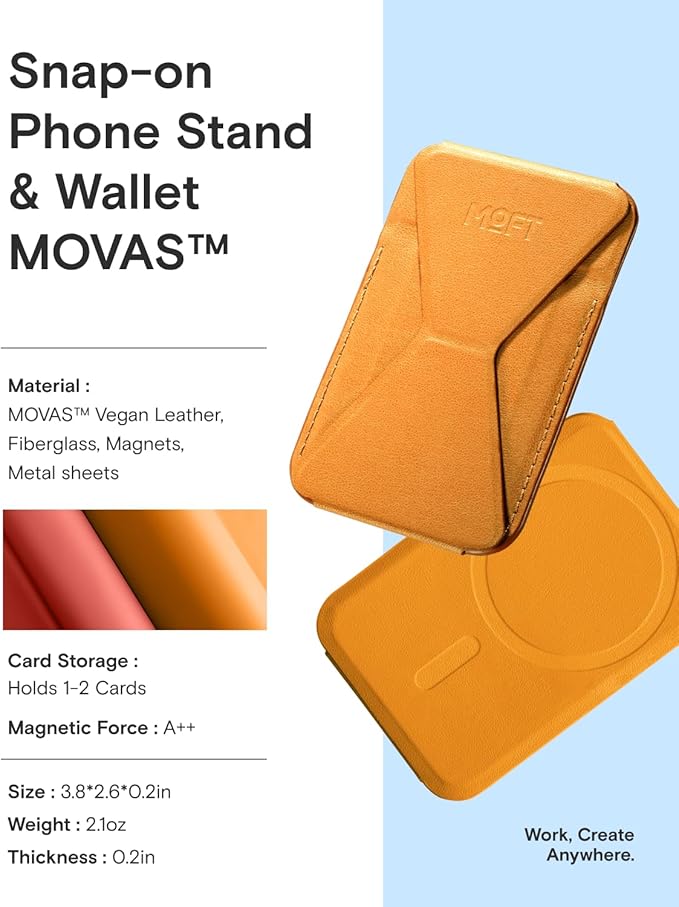 MOFT Magnetic Wallet Stand Compatible with iPhone 17/16/15/14/13/12 Series, Angle Adjustment & Magsafe Compatible MOVAS Phone Stand,Orange