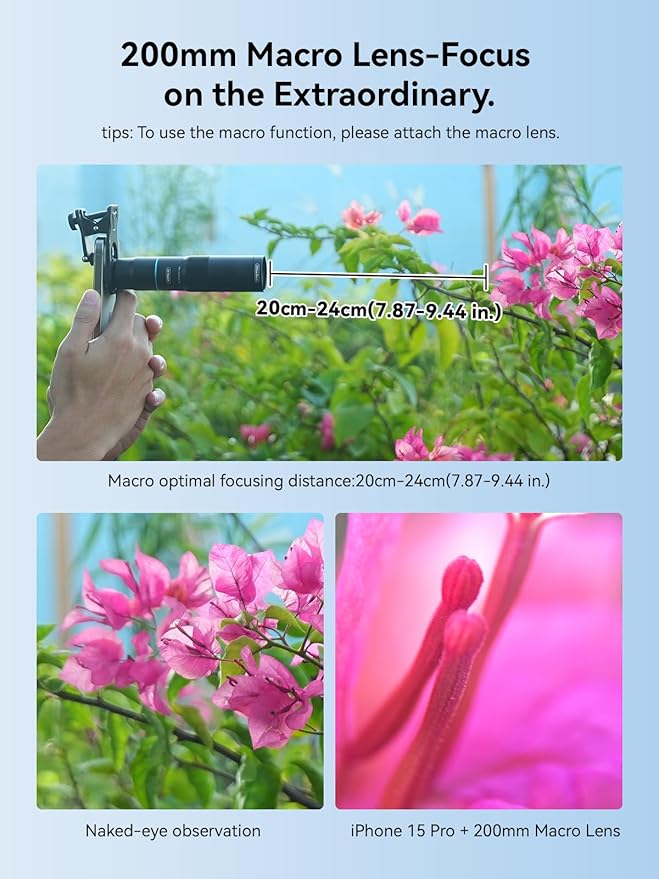 MIAO LAB 10X Telephoto Lens & 200mm Macro Lens, 2-in-1 Aluminum Phone Camera Lens Kit with Universal Clip. Phone Lens Attachment Fit for iPhone 17/16/15/14, Samsung, Android Phone and Most Smartphone