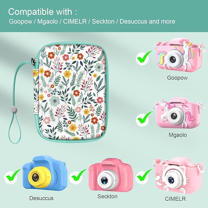FINTIE Kids Camera Case Compatible with Goopow/Seckton/Dylanto/Mgaolo/Masterbee/CIMELR/Desuccus Kids Digital Camera Toys, Children Carrying Bag, Birthday Festival Gift, Spring Bloom