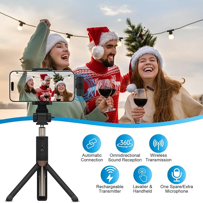 USB C Wireless Lavalier Microphone for iPhone 17 16 Pro Max 16e 15,Samsung Galaxy S25 A16 S24 Ultra,Noise Reduction Mini Lapel Mic Clip on,Lav Mic on Video Recording,Tiktok,Youtube,Vlog,Live Streaming