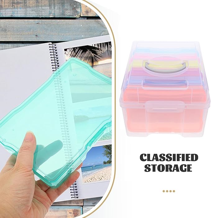 COOLHIYA 4X6 Photo Storage Box Organizer with Colorful Handles, Plastic Photo Keeper Case for Cards, Pictures, and Craft Supplies, 6pcs Multi-Functional Storage Container for Home and