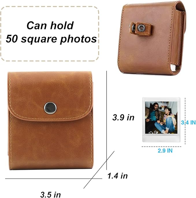 WOGOZAN SQ Photo Pouch Album for Fujifilm Instax Square SQ40 SQ1 SQ20 SQ10 SQ6 SP-3 Instant Camera Film 2.9x3.4 Inch Film Accessories Case Bag with Soft PU Leather Material (Brown)