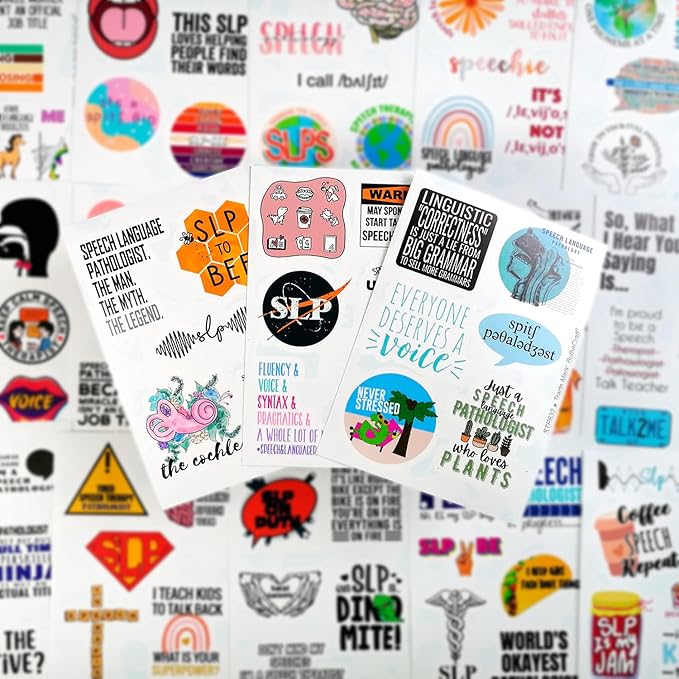 BulbaCraft 100 Pcs Funny SLP Stickers, Speech Therapy Stickers for Water Bottles & Laptops, Speech Language Pathology Gifts for Women and Men, Gifts for Women & Men