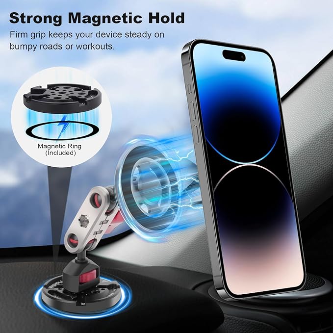 cametv Dual Magnetic Phone Holder with Dual Ball Head Magic Arm, Aluminum Gym Magnetic Phone Stand for Car/Gym/Tripod/Travel, Modular Car Phone Mount for iPhone Series/Magsafe Case (SY034)
