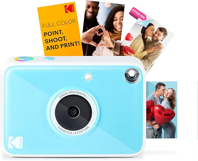 Kodak Printomatic+ Instant Print Digital Camera (Blue) 10MP Portable Camera with Interactive RGB LED Status Indicator, Prints Full-Color Photos on Zink 2x3” Sticky-Backed Photo Paper - Easy & Fun