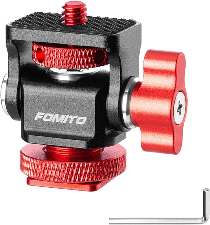 FOMITO Metal Camera Monitor Mount with 1/4" Serew and Cold Shoe, Rotary Adapter 360° Swivel Universal for Flash Speedlite, Field Monitor, LED Video Light, Microphone,etc - Red Color